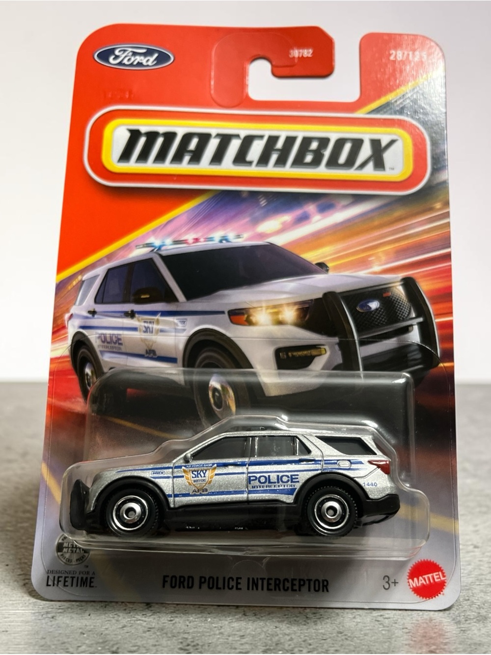 Matchbox Ford Police Interceptor Toy Car - Silver and Blue